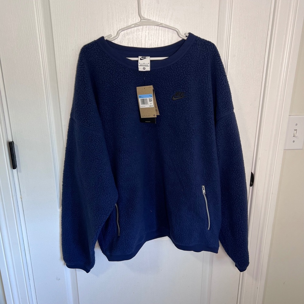 Nike Mens Therma-FIT Sherpa Fleece Crewneck Sweatshirt Navy Blue DQ5191-410 XL